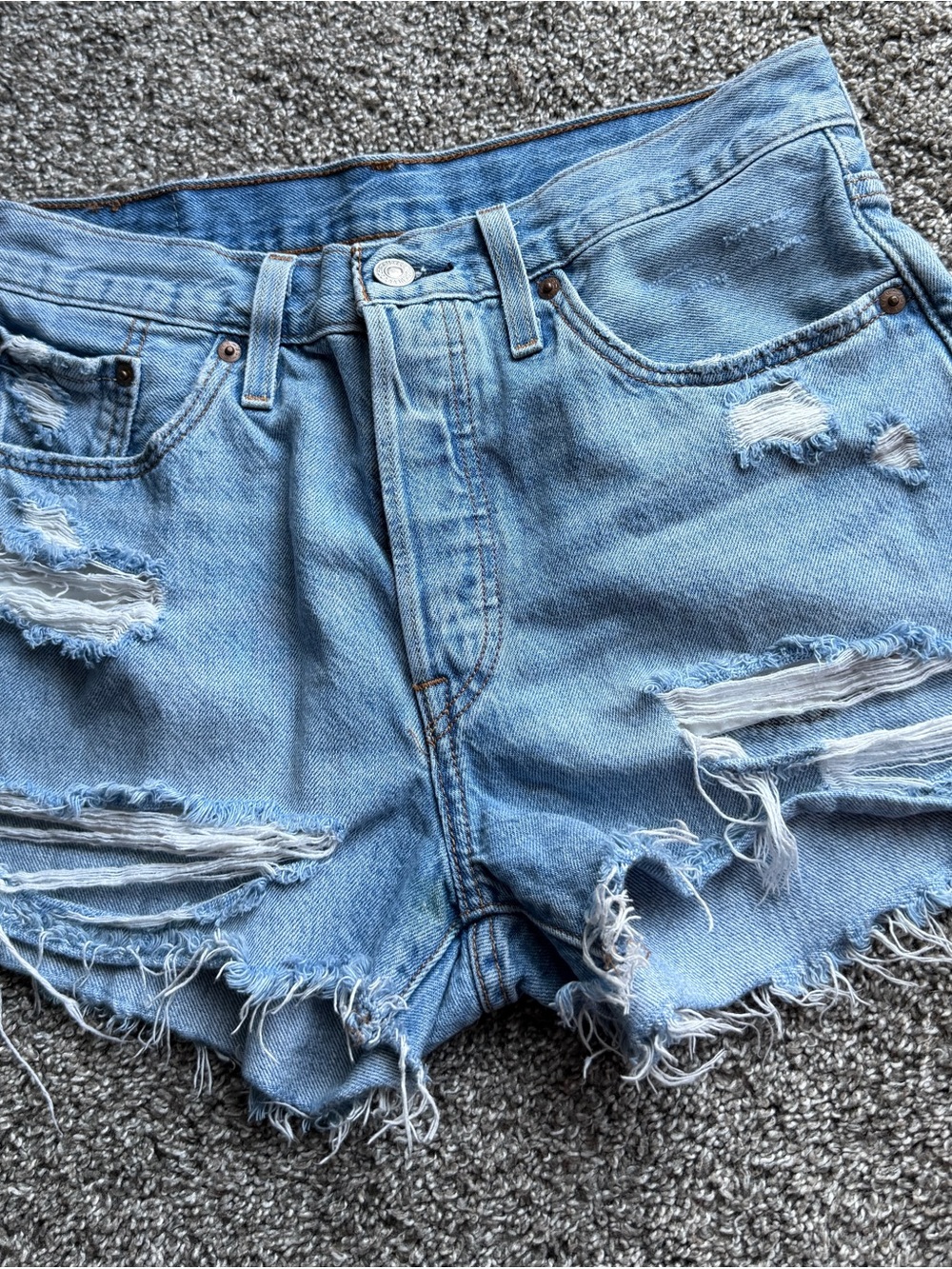 Levi's Light Blue Distressed High-Rise Denim Shorts